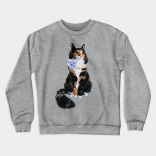 Glamorous Longhair Calico Cat with Pearls Crewneck Sweatshirt